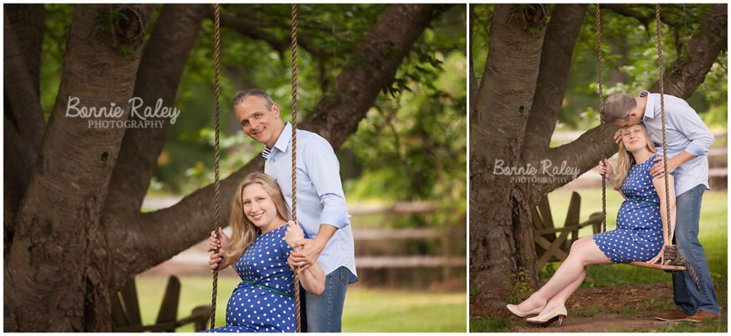 expecting couple on tree swing